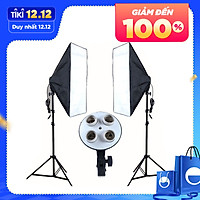 Bộ Đèn Studio, Đèn Chụp Ảnh Sản Phẩm Chân Đèn 2m Kèm Softbox 50x70 Hỗ Trợ Sáng, Đui 4 Bóng