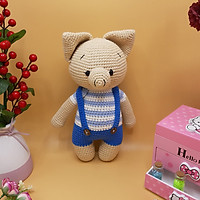 Gấu bông móc len Amigurumi cao cấp - Bé heo xinh tròn mặc quần yếm quà tặng nhồi bông - SP000044