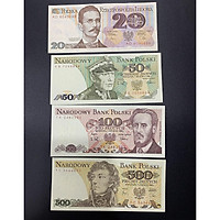Bộ tiền cộng hòa Ba Lan 20 50 100 500 Zlotych Poland xưa sưu tầm - Mới 100% UNC - tiền châu Âu, sưu tầm