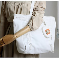 Túi tote vải canvas phom ngang phối dây rút trước và túi tròn in hình thời trang COVI nhều màu sắc T2