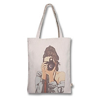 Túi tote đeo vai thời trang Covi in hình cô gái cá tính chụp ảnh vải mộc canvas