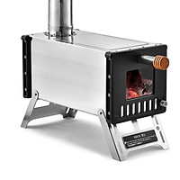 Bếp gỗ lều bằng thép không gỉ có ống khói Bếp gỗ cắm trại di động để cắm trại, sưởi ấm và nấu ăn