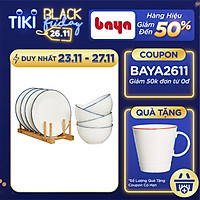 Bộ Tô Chén Và Đĩa Sứ Trắng Tráng Men Viền Xanh BAYA REGATTA Gồm 8 Món Với Vành Đĩa Trang Trí Viền Nổi Xanh Thanh Lịch 6000253