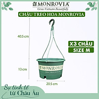 3 Chậu treo trồng cây MONROVIA Size M, Dòng T-series, chậu nhựa treo trang trí, trồng cây cảnh ban công, chậu trồng hoa, thiết kế tinh tế, thoát nước tốt, nhựa cao cấp PP, nhập khẩu, tiêu chuẩn Châu Âu