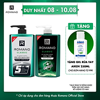 Combo Dầu gội sạch gàu và sữa tắm sạch khuẩn Romano Classic 650g/chai