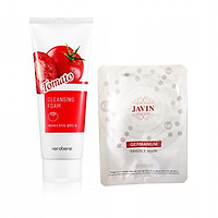 COMBO Sữa Rửa Mặt Cà Chua_Verobene Tomato Cleasing Foam 150ml + Mặt Nạ Tinh Chất Ge (gói 10 miếng)_Javin Germanium Essence Mask
