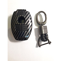 Ốp nhựa carbon lót silicon bọc, bảo vệ chìa khóa xe Mercedes GLC, C class kèm móc đeo INOX