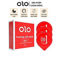 Bao cao su hộp nhỏ 03 bcs OLO 0.01 đỏ siêu mỏng, nhiều gel bôi trơn truyền nhiệt tốt