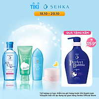 Bộ sản phẩm Senka làm sạch, dưỡng ẩm và chống nắng dành cho da mụn (Tẩy trang White 230ml + Sữa Rửa Mặt Acne 100g + Gel chống nắng Senka UV Gel 80ml + Kem dưỡng trắng da ban đêm Senka Glow Gel Cream 50g)