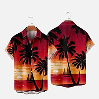 【COD】 Men Shirt Summer Hawaiian Style Printing Lapel Short Sleeve Vacation Casual Beach T-shirt