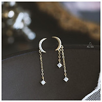 Bông tai nữ Miuu Silver, khuyên tai bất đối xứng mạ vàng 14K mặt trăng đính đá