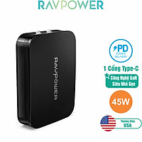Adapter Sạc 1 Cổng Type C 45W RAVPower RP-PC104 Hỗ Trợ Sạc Nhanh PD PowerDelivery và Quick Charge 3.0 - Hàng Chính Hãng