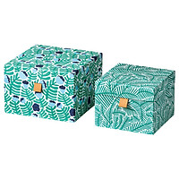 IKEA LANKMOJ Bộ hộp trang trí 2 hoa văn màu xanh xanh Decoration box set of 2 green blue floral patterned
