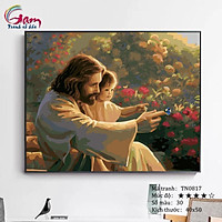 Tranh tô màu theo số sơn dầu số hóa TN0817 Tranh Chúa Giê su và em bé nhỏ 