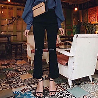 Quần jean nữ ống loe đen cắt gấu ,quần bò nữ đen cạp cao ống leo phong cách Hàn Quốc ( video thật) YANSOO