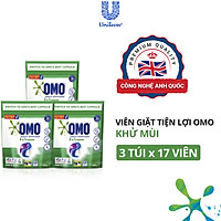 Combo 3 Túi 17 Viên giặt OMO Cho máy giặt cửa trước và cửa trên Khử Mùi Công nghệ Anh Quốc
