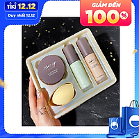 Bộ trang điểm Hanyas 4 in1 gồm kem lót,kem nền,phấn phủ dạng bột và tặng 1 bông đánh phấn