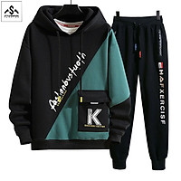Bộ quần áo nỉ nam nữ hoodie thu đông phối jogger túi hộp chữ K bo gấu thời trang cá tính - SET NAM 90000144