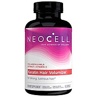 NeoCell Keratin Hair Volumizer, Enhance Hair Strength, Grass-Fed Collagen, Gluten Free - 60 Capsules (Package May Vary)