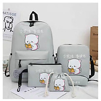 Balo nữ combo 4 món đi học thời trang Cặp- Balo sinh viên học sinh đa năng mèo đọc sách cute ulzzang( không kèm túi rút)