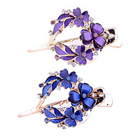 2pcs Strong Floral Hair Clip Diamante Casual Hairpin Hair Styling Tool