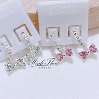 Bông tai nơ bạc bé gái, hoa tai bạc trẻ em nơ đá sáng đẹp trang sức Minh Thoa JEWELRY