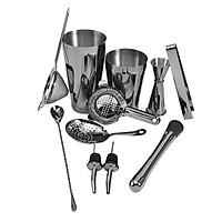 11 PCS Cocktail Shaker Set with Boston Shaker Cup and 3 Different Strainers Stainless Steel Cocktail Mixology Kit with