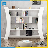 Kệ Sách Gỗ Để Sàn Cao Cấp Với Thiết Kế Cách Điệu Hình Cánh Cung Hiện Đại SIB Decor