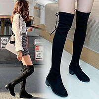 (Hàng sẵn+ video) Bốt đùi nữ gót nhọn 7 phân - Bốt Boot Đùi Da Lộn Ôm Sát Fullbox Hàng Quảng Châu Cao Cấp