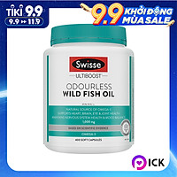Viên Bổ Sung Omega 3 Không Mùi Swisse Wild Fish Oil 1,000mg Omega 3 - 400 viên (Hàng Nhập Khẩu Từ Úc)