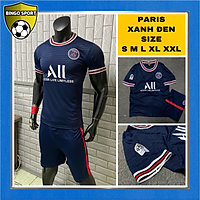 Bộ Quần Áo Bóng Đá, Đá Banh, Thể Thao PSG Sân Nhà Xanh Đen 2021 2022 - Thun Lạnh 4 Chiều, Logo Thêu Nổi Cao Cấp Đẹp Giá Rẻ