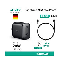 Combo Sạc Nhanh Aukey PA-F1S Power Delivery 20W - Cáp Sạc Nhanh USB-C to Lightning Aukey CB-CL2 - Hàng Chính Hãng