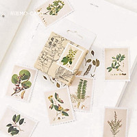 Hộp 45 miếng dán sticker hình con tem in hoạ tiết cây xanh vintage box sticker ST274