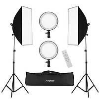 Andoer Professional Studio Photography Softbox LED Light Kit Including 50*70cm Softboxes * 2 + 45W Bi-color Temperature