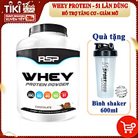 Combo Sữa tăng cơ giảm mỡ Whey Protein Powder của RSP hương Chocolate hộp 51 lần dùng hỗ trợ tăng cơ, phục hồi và phát triển cơ bắp & Bình lắc 600ml (Mẫu ngẫu nhiên)