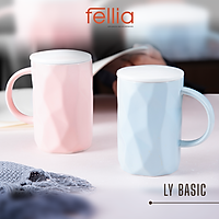 Ly sứ basic Fellia cao cấp có nắp đậy chống bụi_400ml tặng muỗng_FEL10740