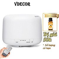 Máy xông tinh dầu Vdecor trụ Ngọc Tuyết siêu âm cao cấp tích hợp led 7 màu | kèm remove | TẶNG TINH DẦU