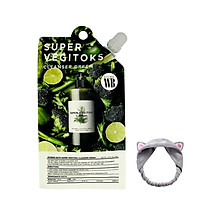 Sữa rửa mặt thải độc rau củ Wonder Bath Super Vegitoks Cleanser Dạng Gói 30ml (Màu xanh) + Tặng Kèm 1 Băng Đô Tai Mèo (màu ngẫu nhiên)