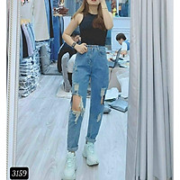 QUẦN BAGGY JEAN NỮ RÁCH CẠP CAO QUẢNG CHÂU HOT GIRL CÁ TÍNH, HÀNG LOẠI 1 HOTTREND - KP FASHION