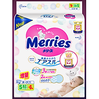 Bỉm Merries loại tã dán, size S88, (S82 + 6) cộng miếng (82 + 6) miếng (Cho Bé 4-8kg Hoặc Trẻ Từ 2-6 Tháng Tuổi) - Hàng nhập khẩu từ Nhật Bản, hàng chính hãng từ nhà sản xuất KAO