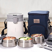 Lock & Lock (LOCK & LOCK) Portable One-piece Lunch Box Stainless Steel Insulation Lunch Box Insulation Bucket Bento Box + Lunch Box Bag 2L Wine Red LHC8034RED