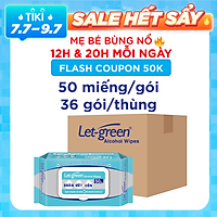 Thùng 36 Bao Khăn Ướt Cồn Let-green 50 Miếng/Gói