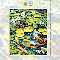 Tranh tô màu 40x50cm có khung hồ sen cá vàng T514