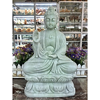 Tượng Phật A Di Đà ngồi đài sen đá cẩm thạch trắng xanh - Cao 40 cm