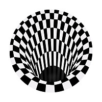 3D Space Round Carpet, Checkered Vortex Optical Illusions Non Slip Area Rug Anti-Slip Floor Mat Non-Woven Black White