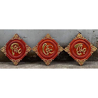 Tranh gỗ hương liền khối đục nổi- PHÚC LỘC THỌ-TG269