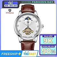 Đồng Hồ Cơ Nam PAGINI PA3399 Cao Cấp Automatic Dây Da - Chống Nước 3ATM – Thiết Kế Lịch Mặt Trăng Mặt Trời Độc Đáo