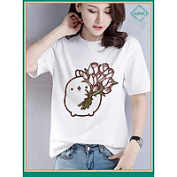 ÁO THUN NAM NỮ AT1905 THỎ CON VÀ BÓ HỒNG HỌA TIẾT THỜI TRANG AOMI unisex PHONG CÁCH CÁ TÍNH ĐẸP