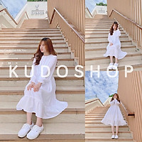 Váy babydoll trắng cúc cổ tay bồng tiểu thư thời trang hàn quốc/ Váy nữ dáng suông ulzzang bánh bèo xinh xắn_kudoshop