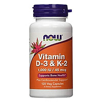 Viên uống vitamin D3, K2 hỗ trợ xương khớp NOW Supplements, Vitamin D-3 & K-2, 1,000 IU/45 mcg, Plus Cardiovascular Support*, Supports Bone Health*, 120 Viên